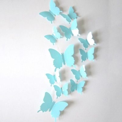 3D бабочки для декора 12 шт. голубые