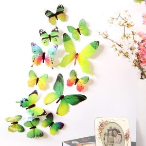 3D бабочки для декора 12 шт. зелёные