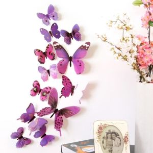3D бабочки для декора 12 шт. фиолетовые